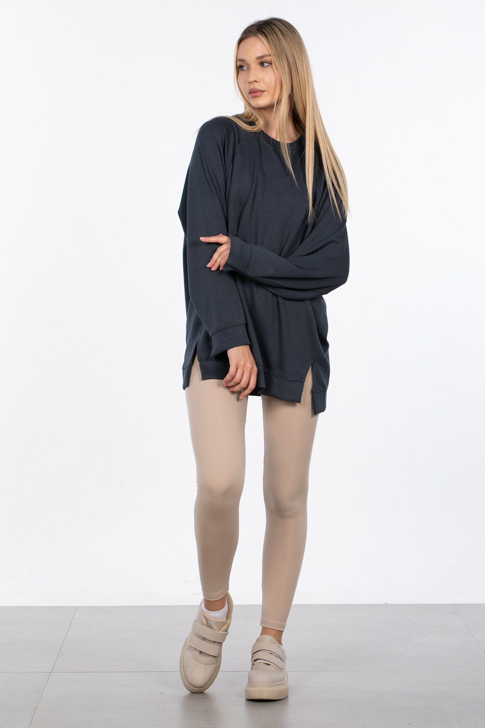 Reglan kol ön yırtmaçlı sweatshirt-10082 Antrasit