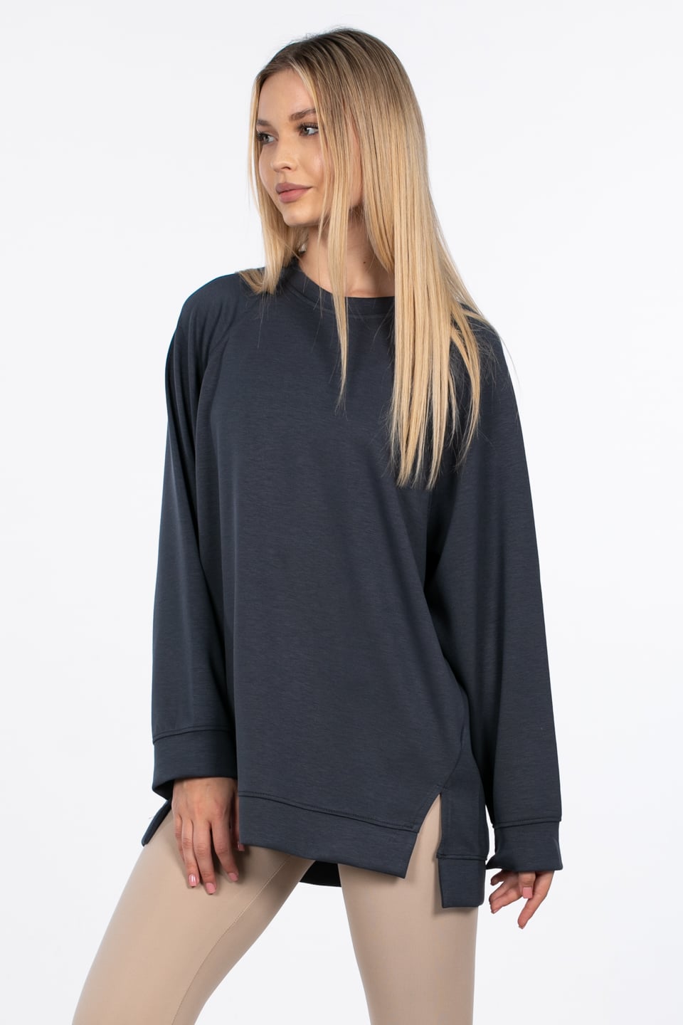 Reglan kol ön yırtmaçlı sweatshirt-10082 Antrasit