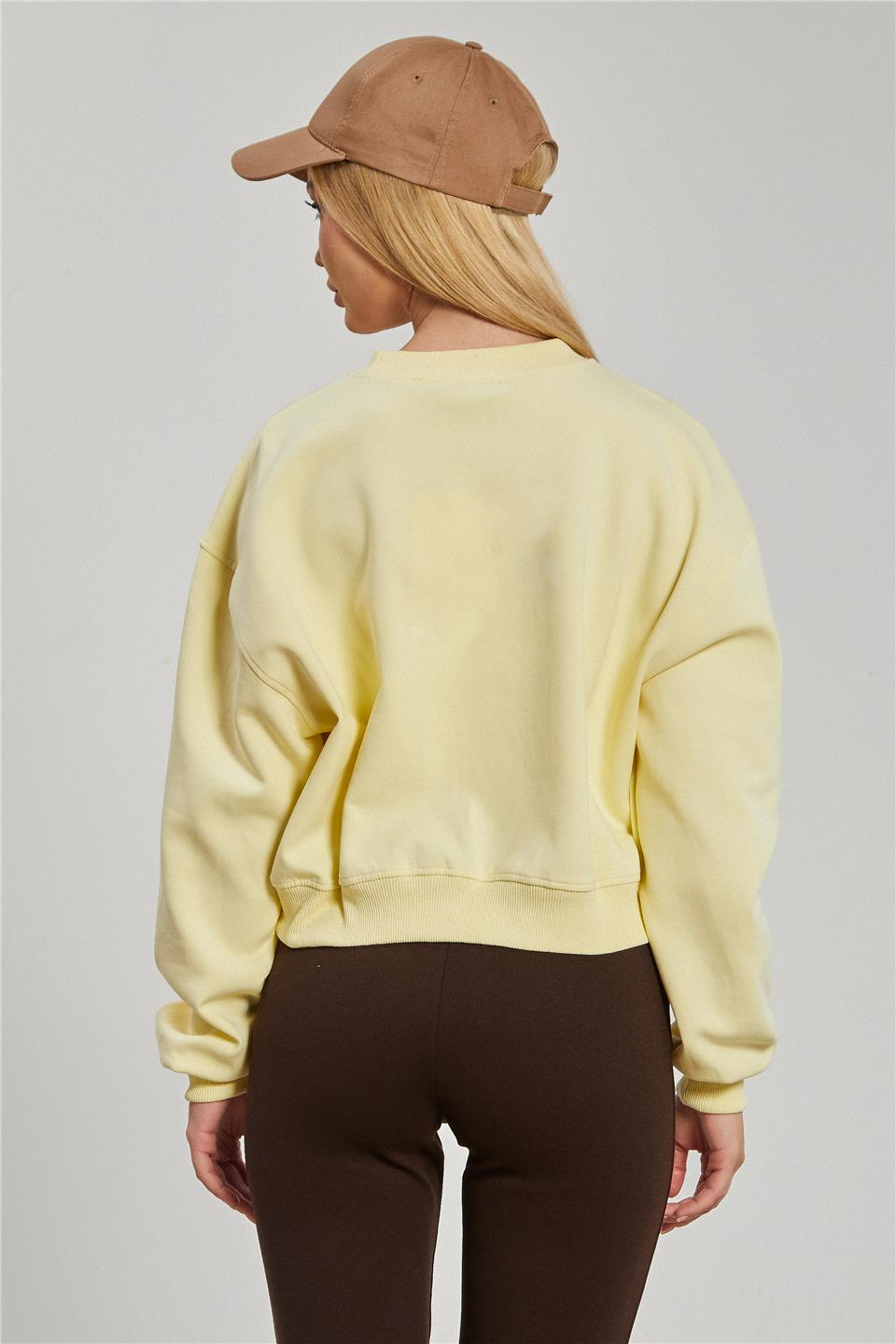 Reglon kol kısa sweatshirt-10699 Sarı