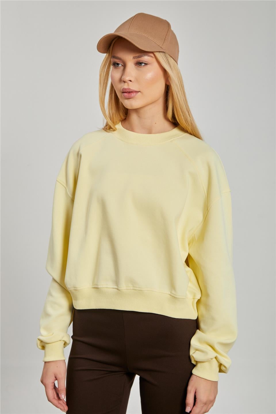 Reglon kol kısa sweatshirt-10699 Sarı