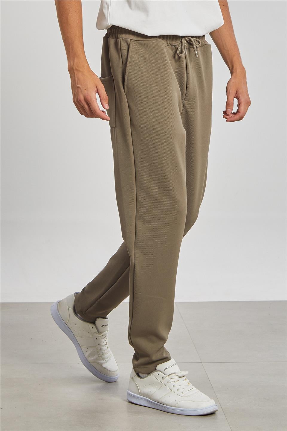 Regular Fit Beli Bağlamalı Erkek Pantolon - Açık Haki