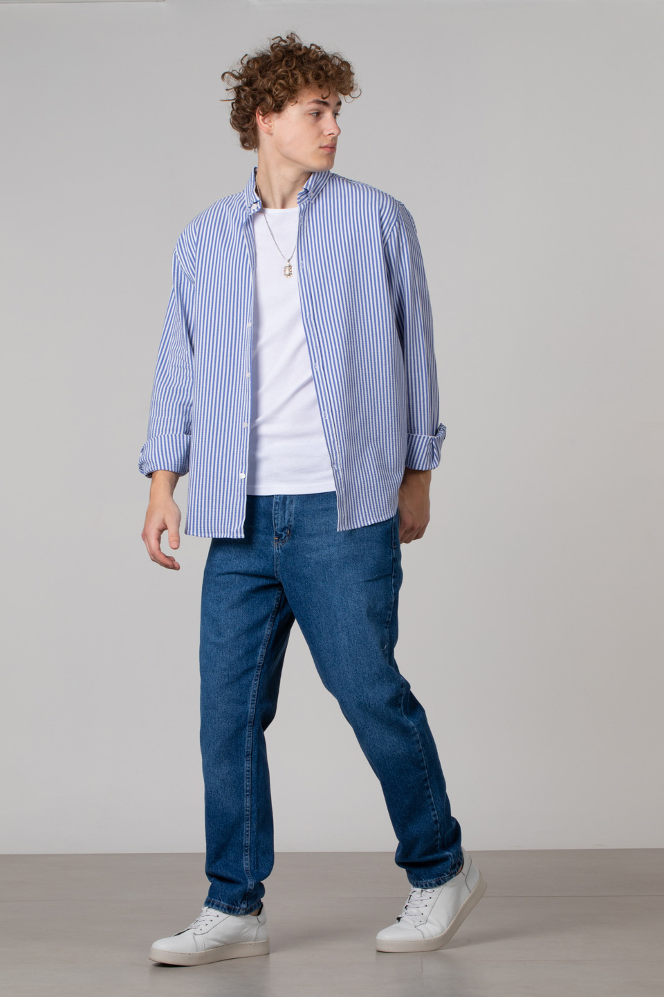 Regular fit çizgili gömlek-12-2237 Saks