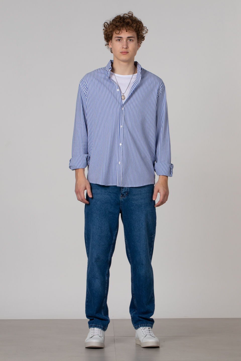 Regular fit çizgili gömlek-12-2237 Saks