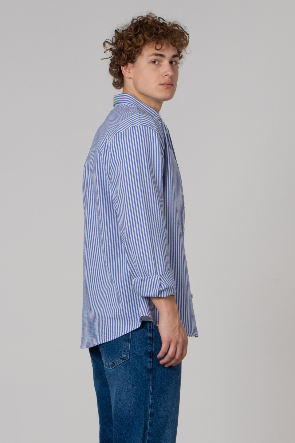 Regular fit çizgili gömlek-12-2237 Saks