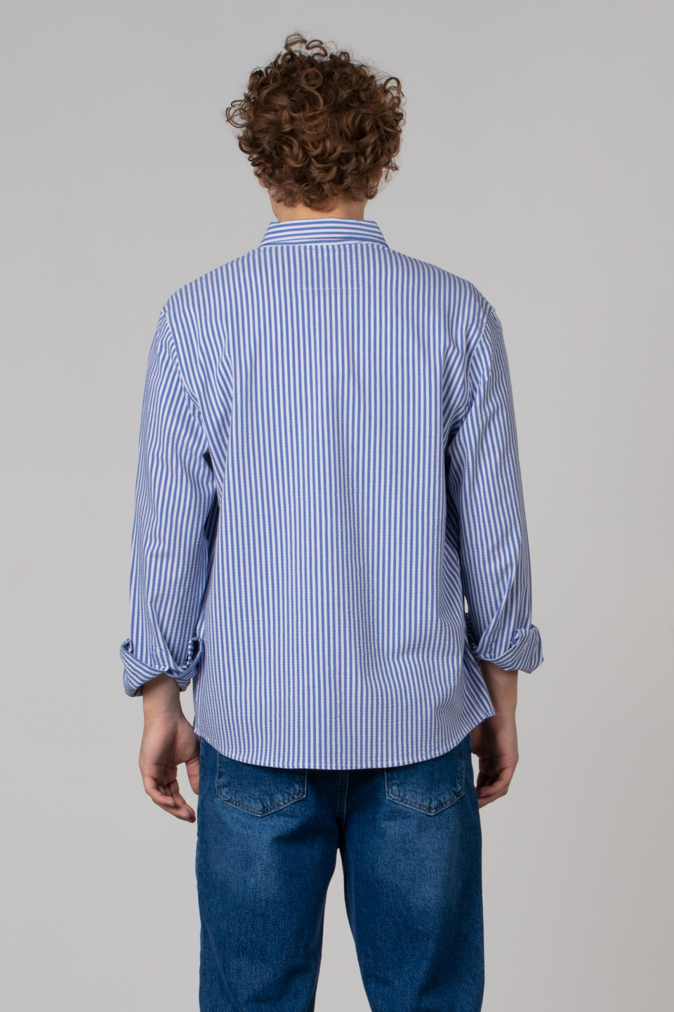 Regular fit çizgili gömlek-12-2237 Saks