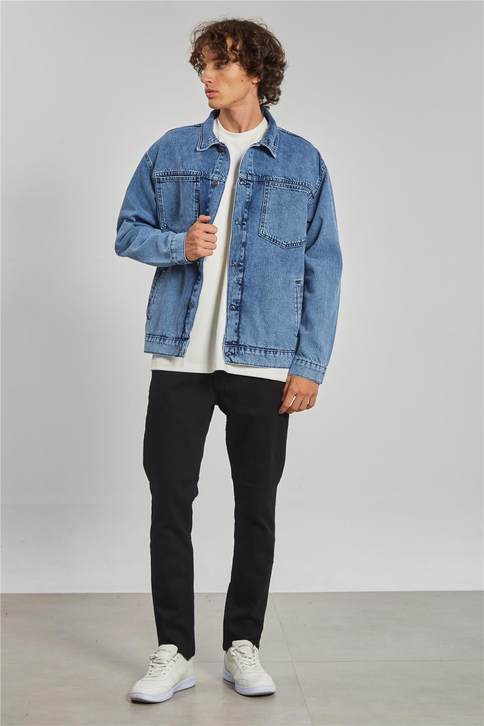 Regular Fit Denim Erkek Ceket-Mavi Kar Yıkama