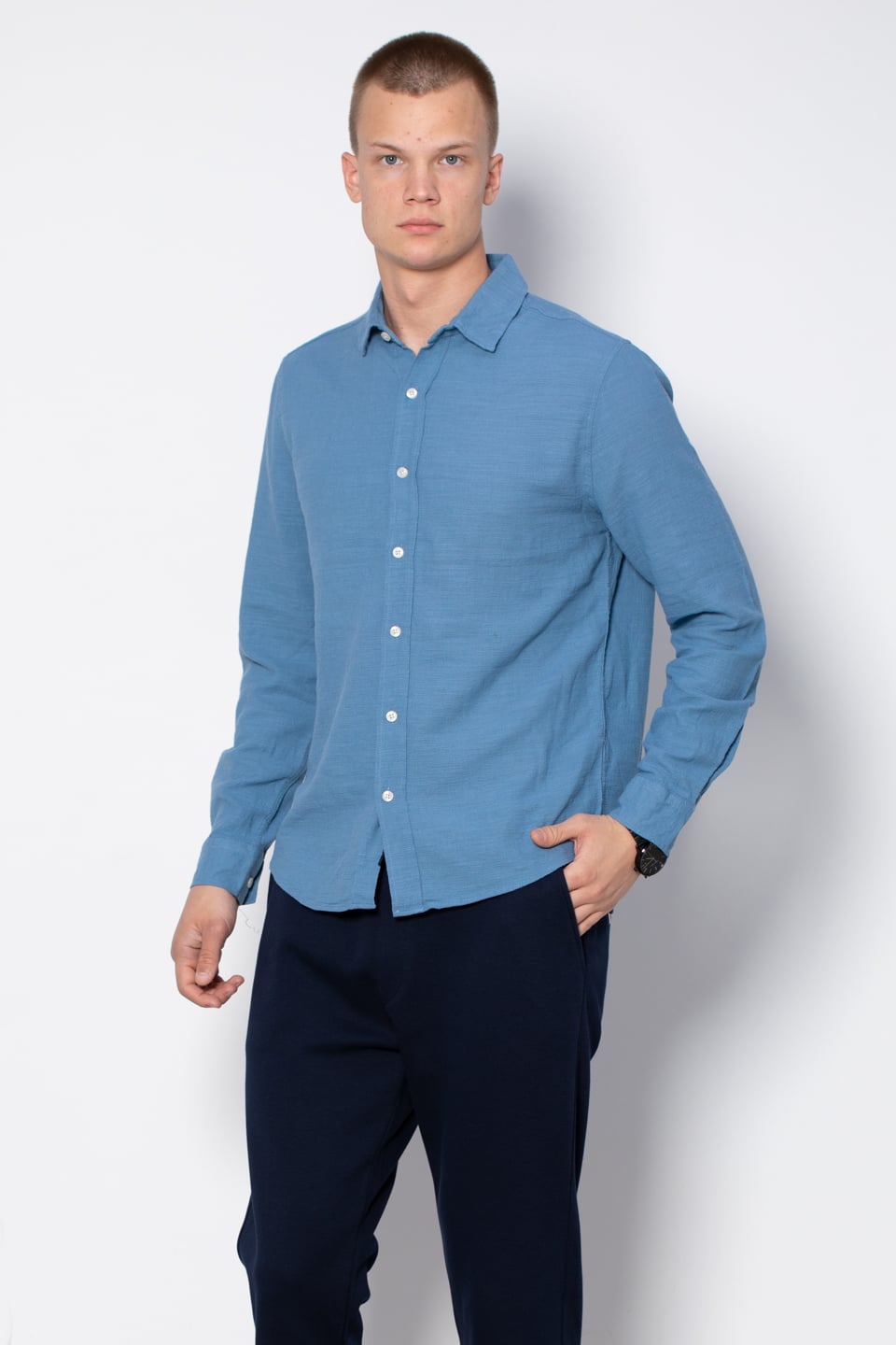 Regular fit gömlek-12-8210 İndigo