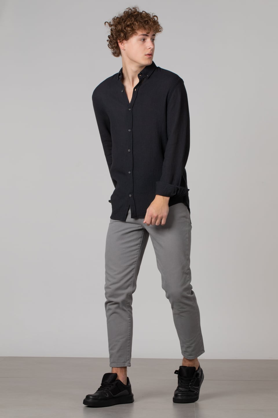 Regular fit patlı gömlek-12-1184 Siyah