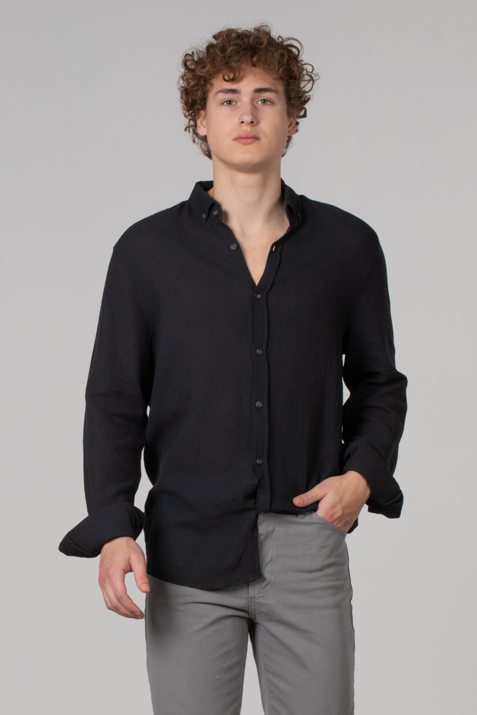 Regular fit patlı gömlek-12-1184 Siyah