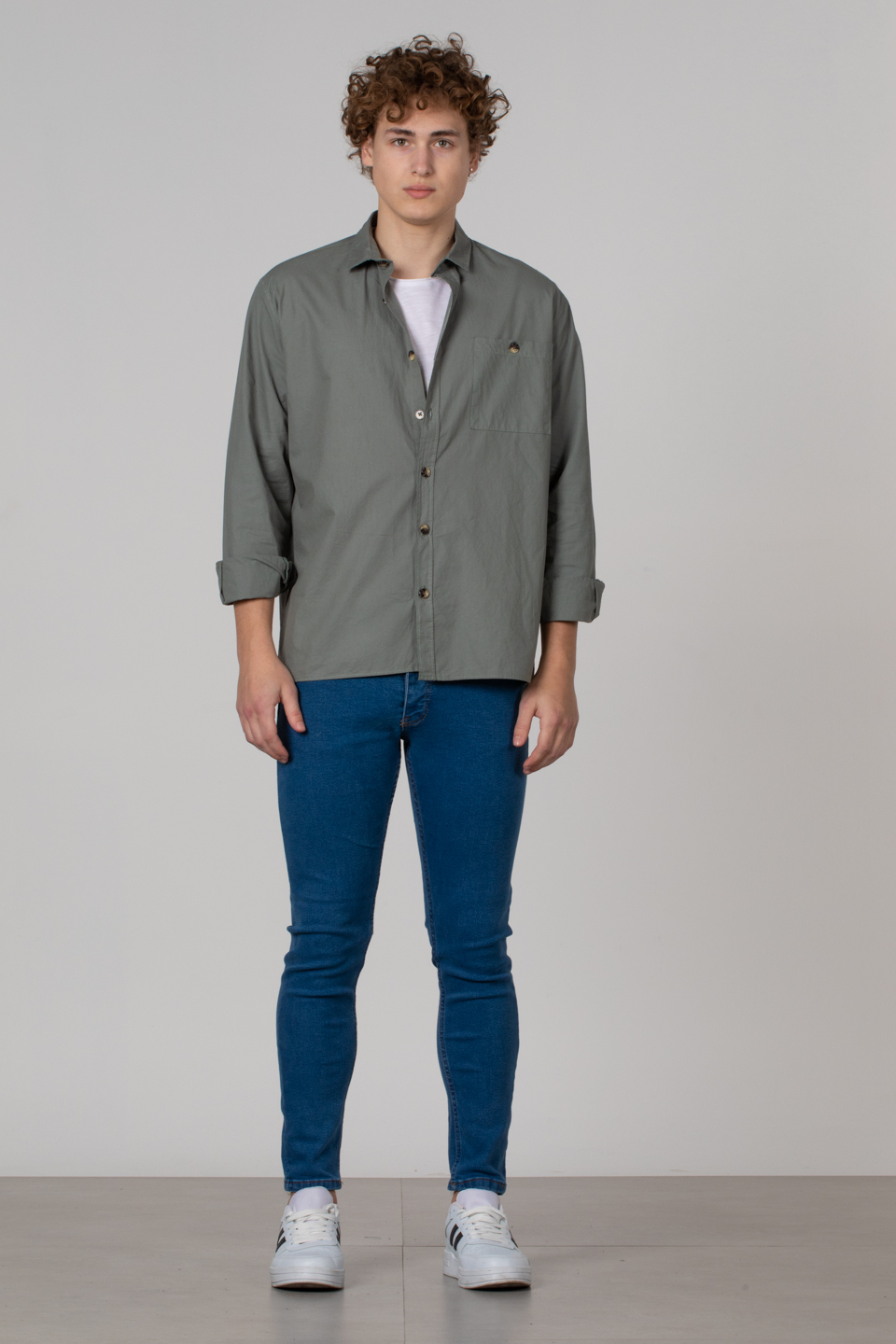 Regular fit poplin gömlek-12-4122 Haki