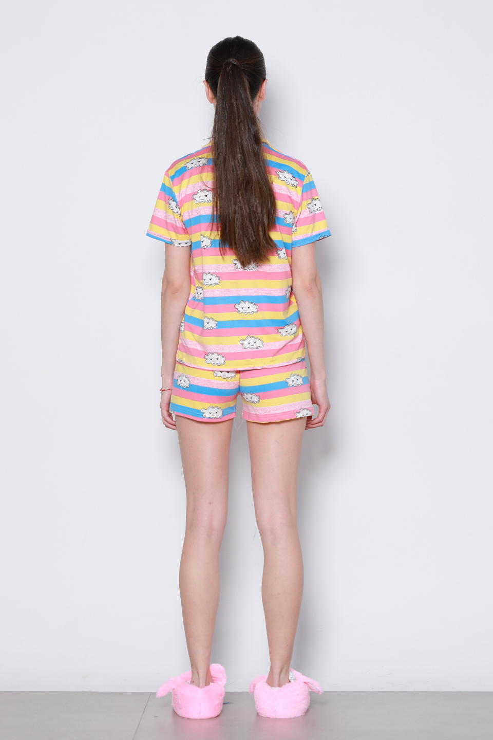 Renkli şortlu pijama takımı-2041 Renkli