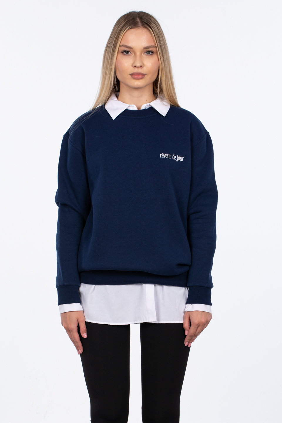 Reveur de jour nakışlı sweatshirt-83-568 Lacivert