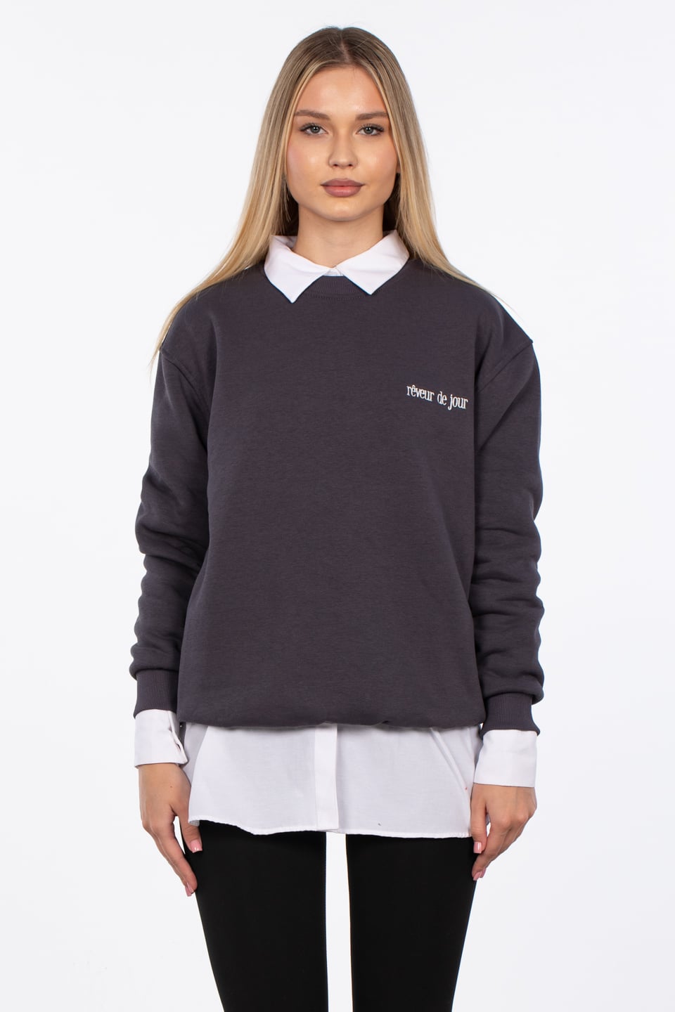 Reveur de jour nakışlı sweatshirt-83-568 Antrasit
