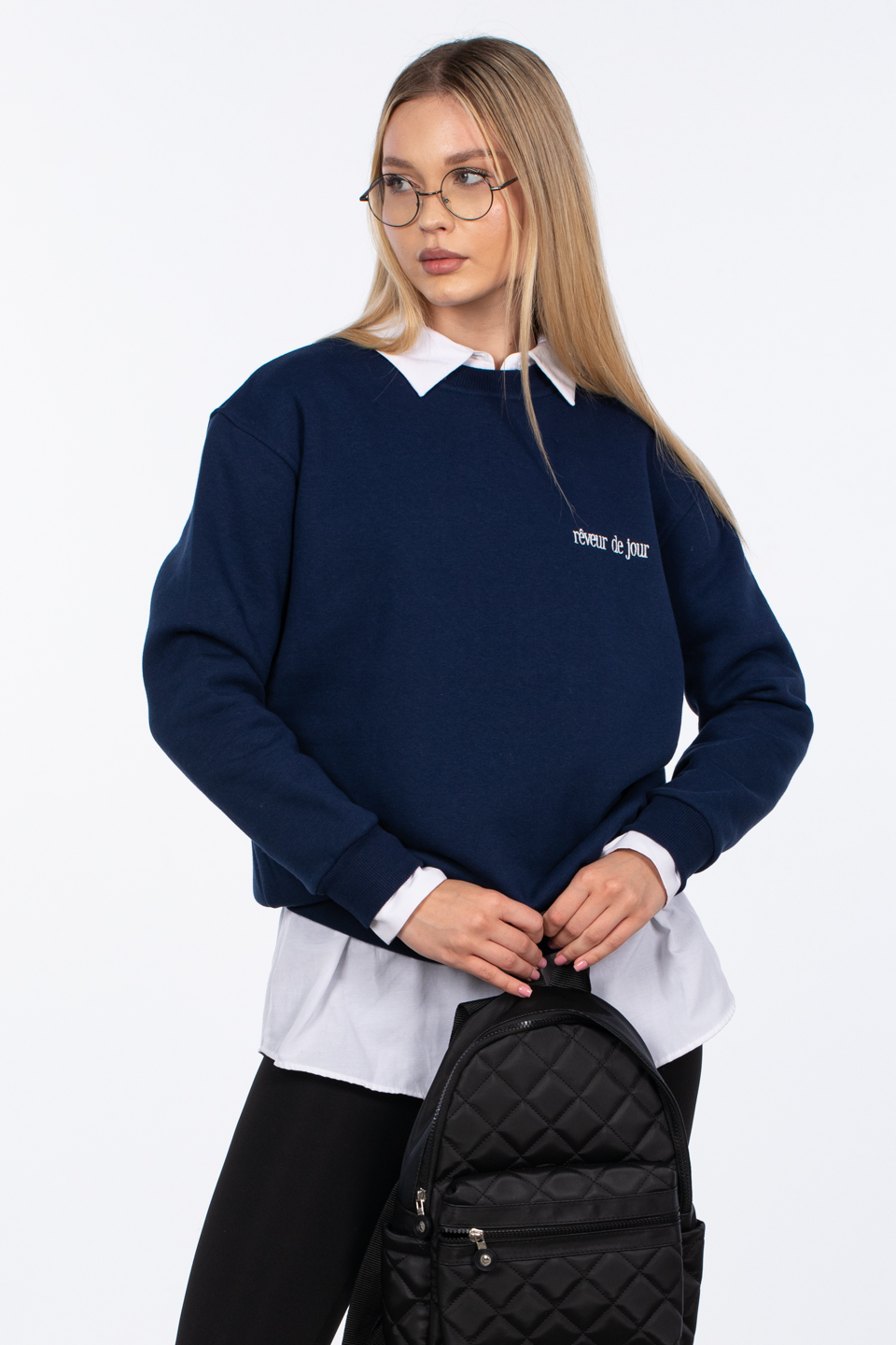 Reveur de jour nakışlı sweatshirt-83-568 Lacivert
