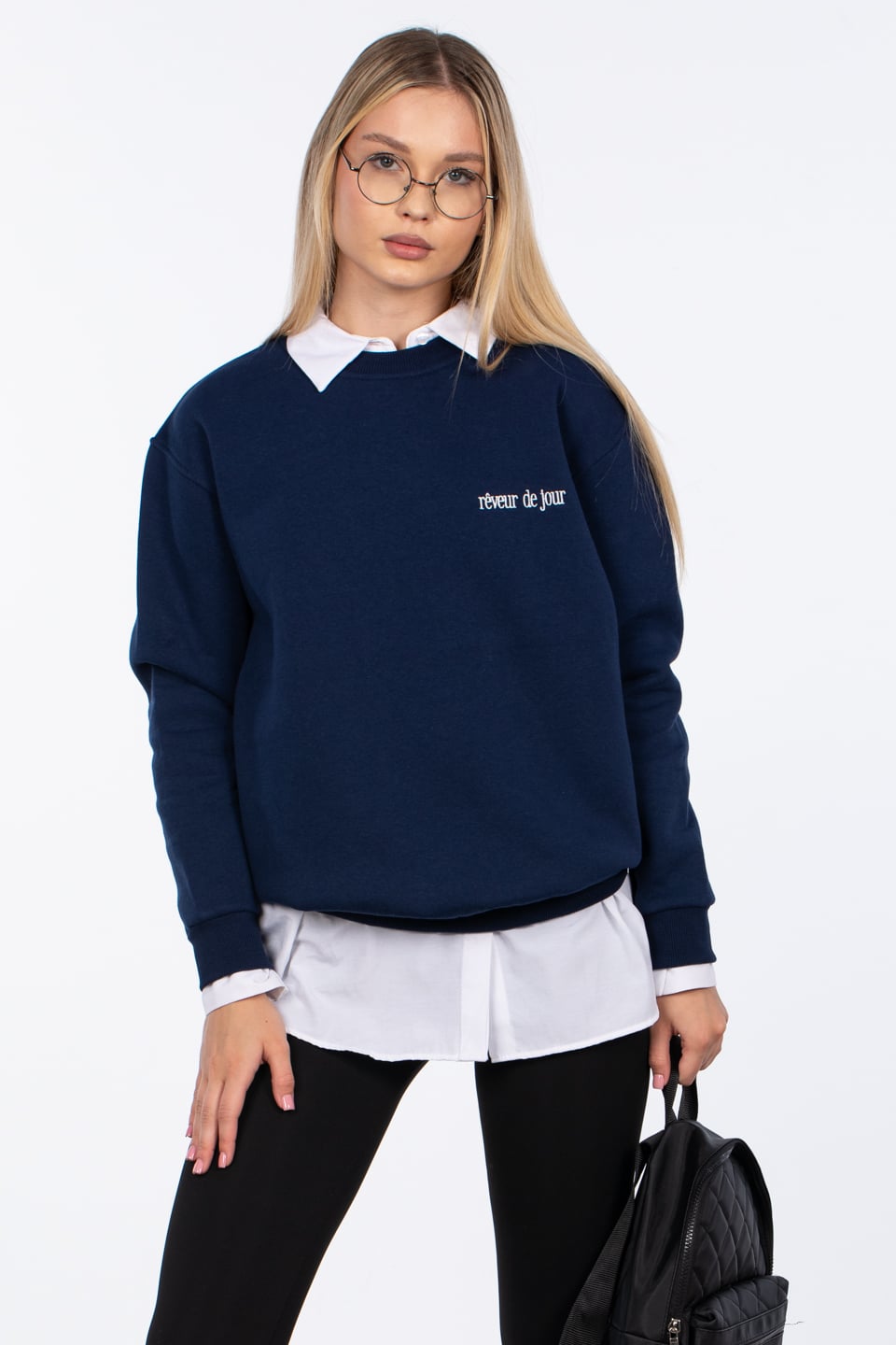 Reveur de jour nakışlı sweatshirt-83-568 Lacivert