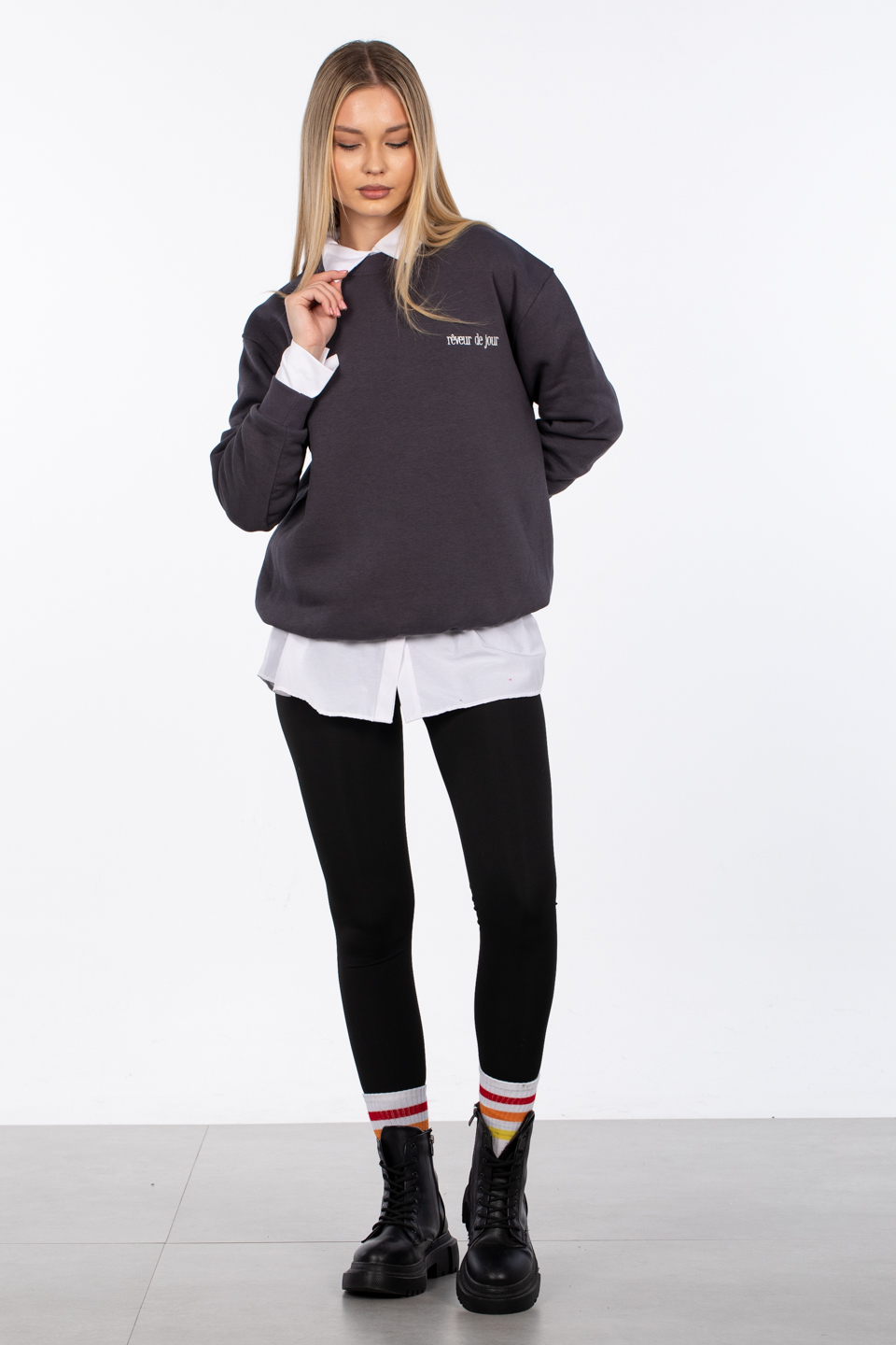Reveur de jour nakışlı sweatshirt-83-568 Antrasit