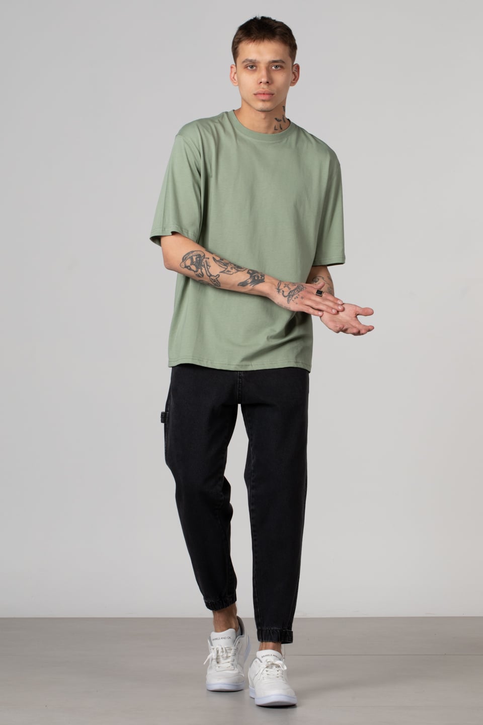 Ribana yaka oversize t-shırt-2644 Elma
