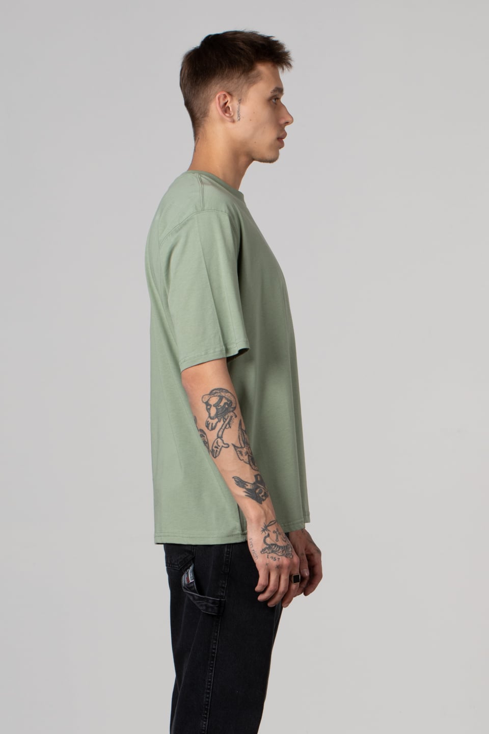 Ribana yaka oversize t-shırt-2644 Elma
