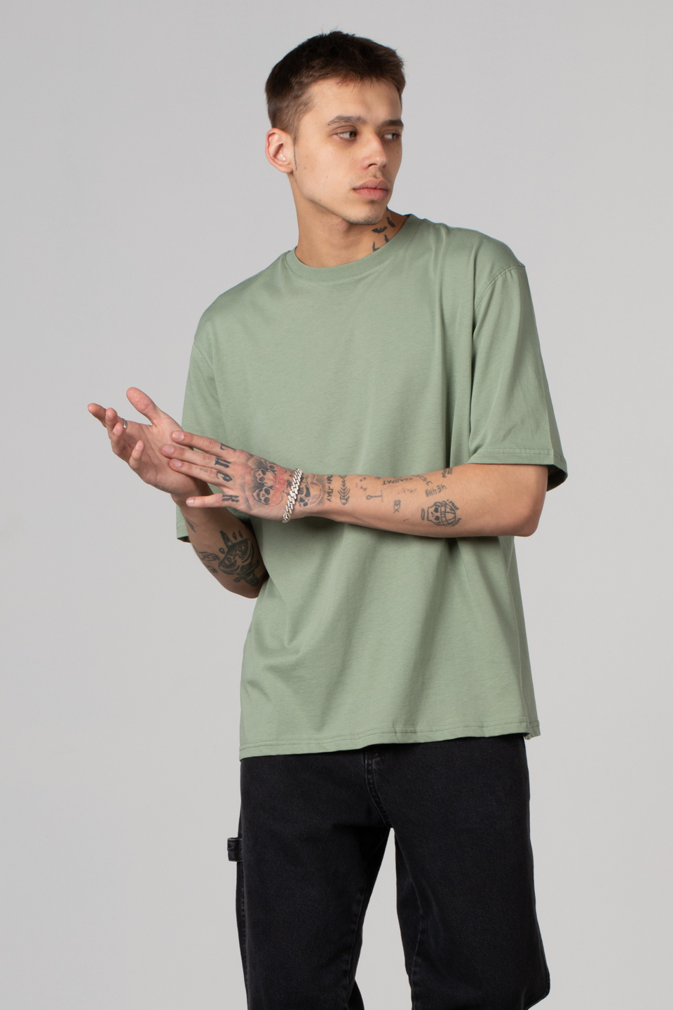 Ribana yaka oversize t-shırt-2644 Elma