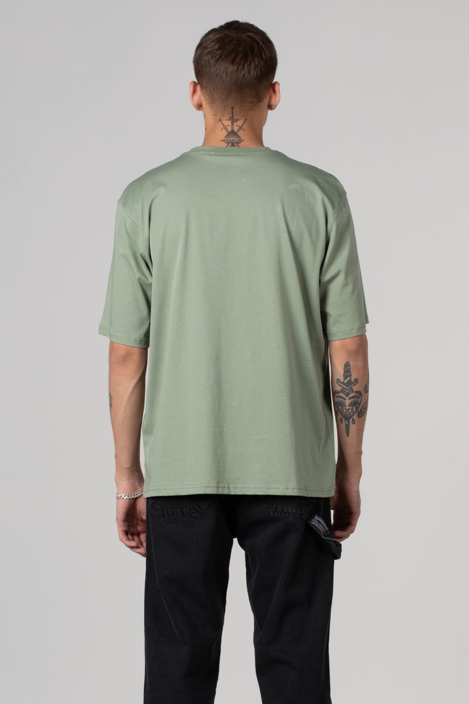 Ribana yaka oversize t-shırt-2644 Elma