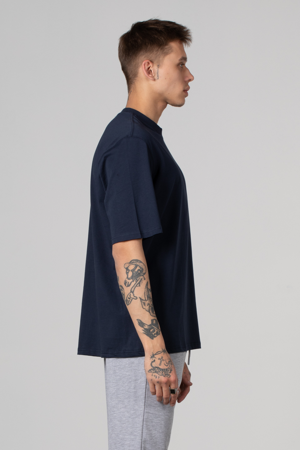 Ribana yaka oversize t-shırt-2644 İndigo