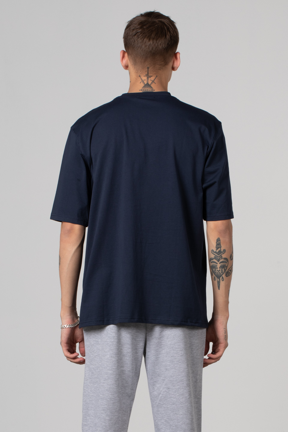 Ribana yaka oversize t-shırt-2644 İndigo