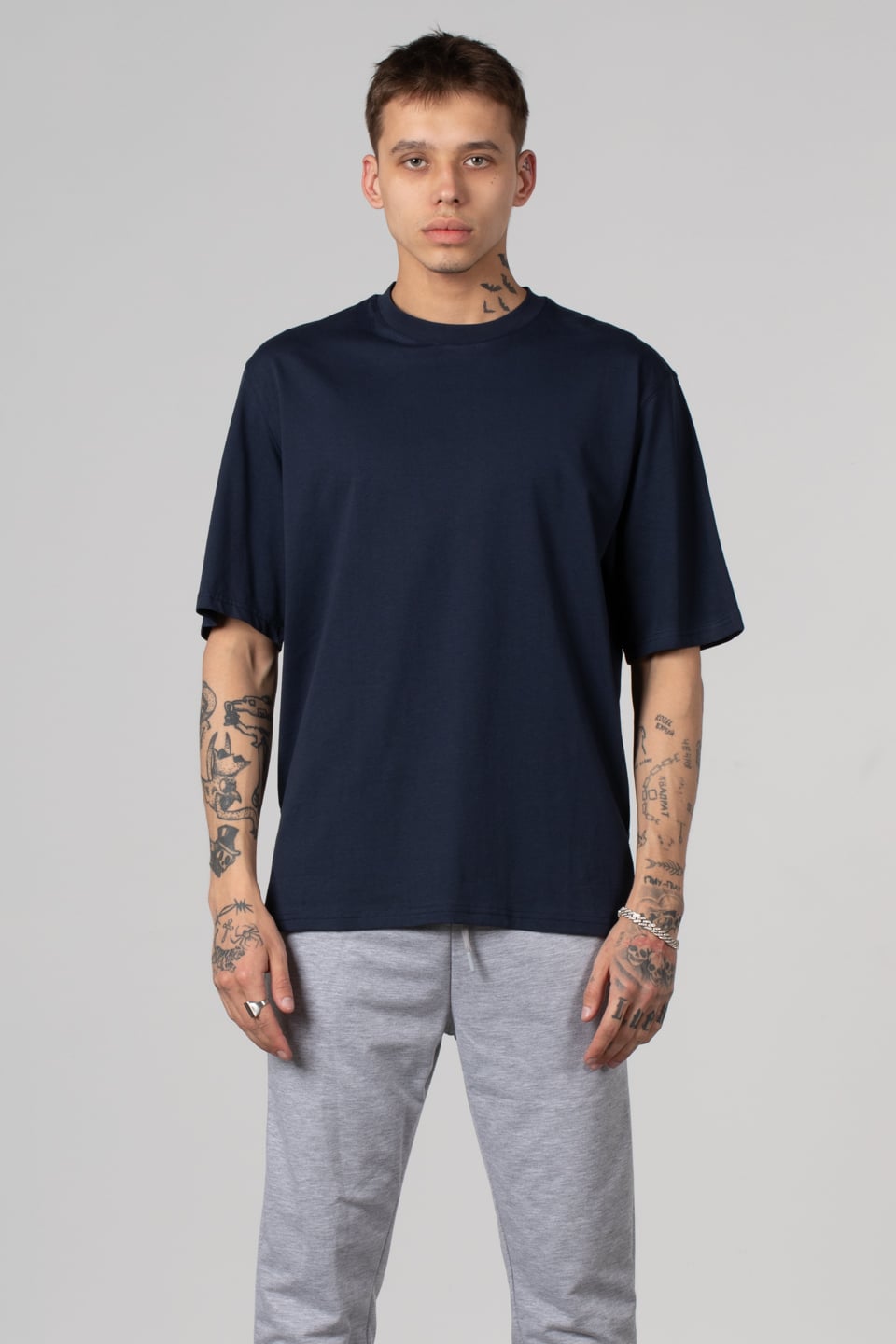 Ribana yaka oversize t-shırt-2644 İndigo