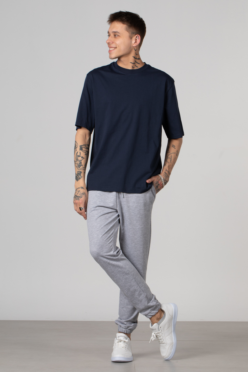 Ribana yaka oversize t-shırt-2644 İndigo