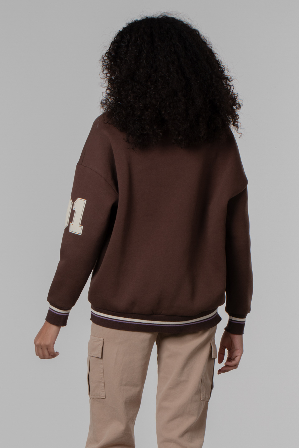 Ribanalı baskılı sweatshirt-DVN0099 Kahve