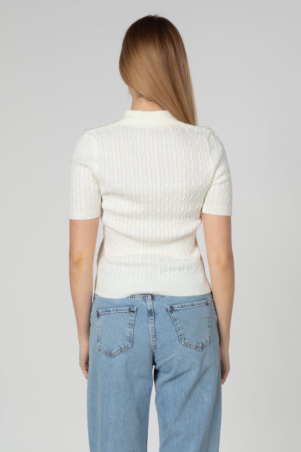 Saç örgülü triko body-3055 Beyaz