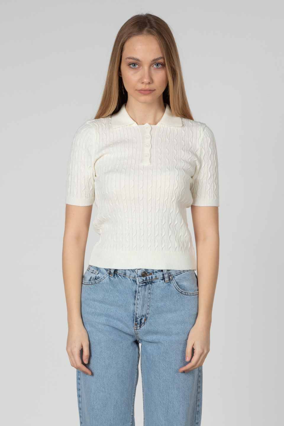 Saç örgülü triko body-3055 Beyaz