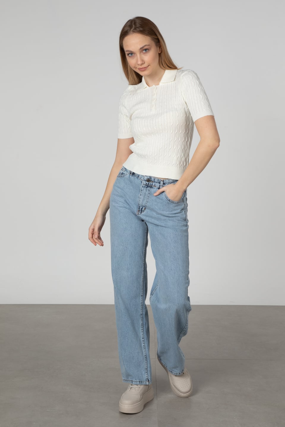 Saç örgülü triko body-3055 Beyaz