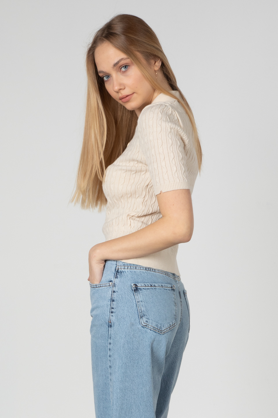 Saç örgülü triko body-3055 Taş