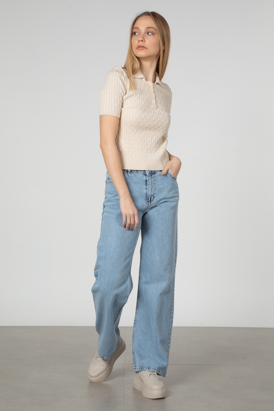 Saç örgülü triko body-3055 Taş