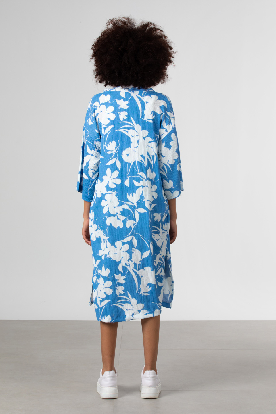 Şal yaka cepli kimono-90698 Mavi