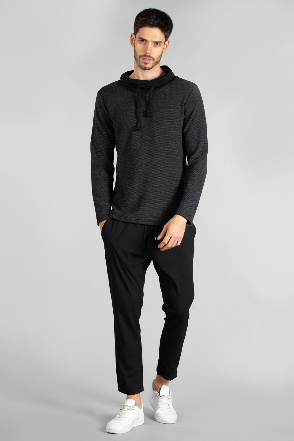 Şal yaka ottoman sweat-3077 Siyah