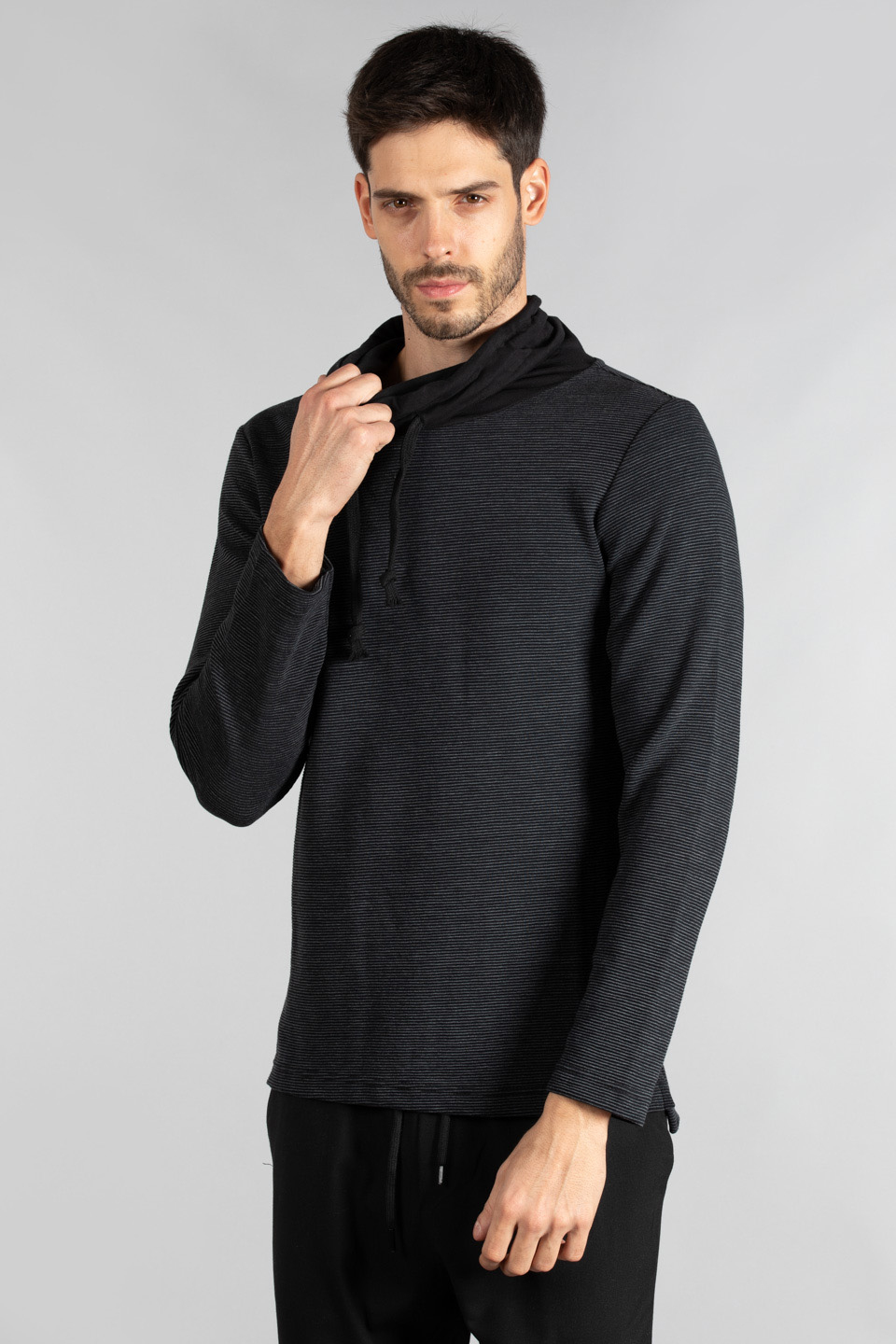 Şal yaka ottoman sweat-3077 Siyah