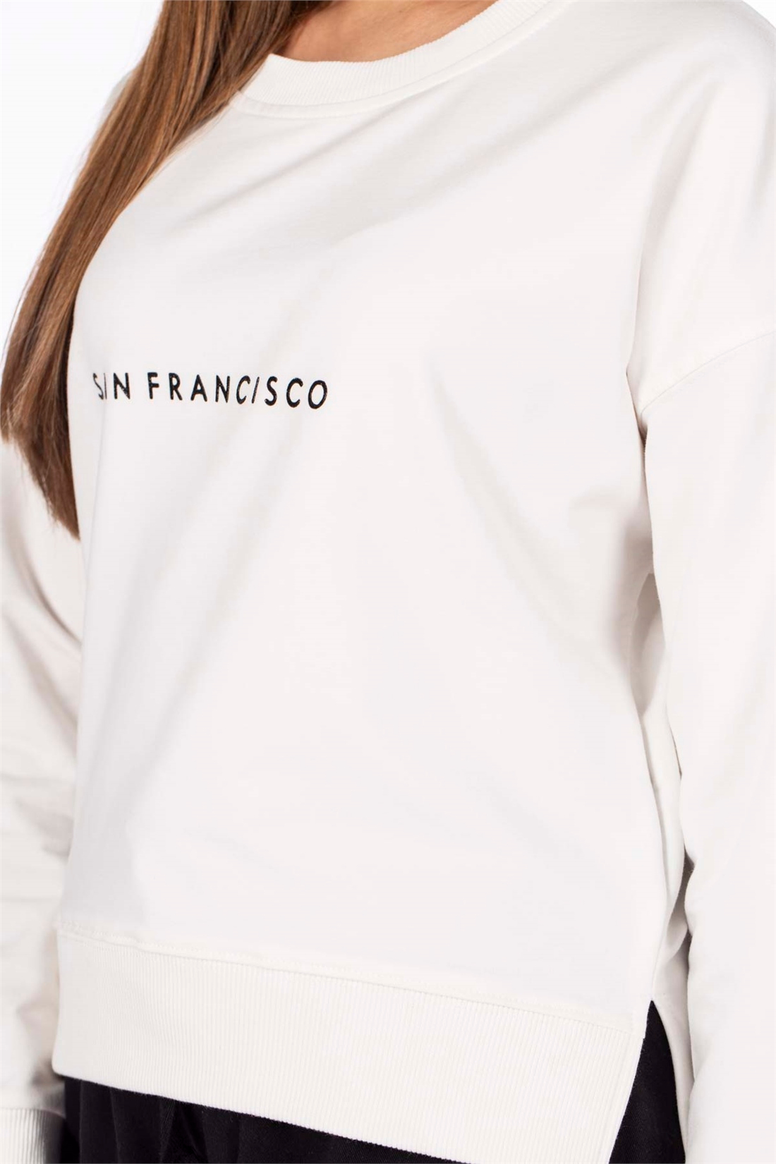 San Francisco Baskılı Basic Sweatshirt-Ekru