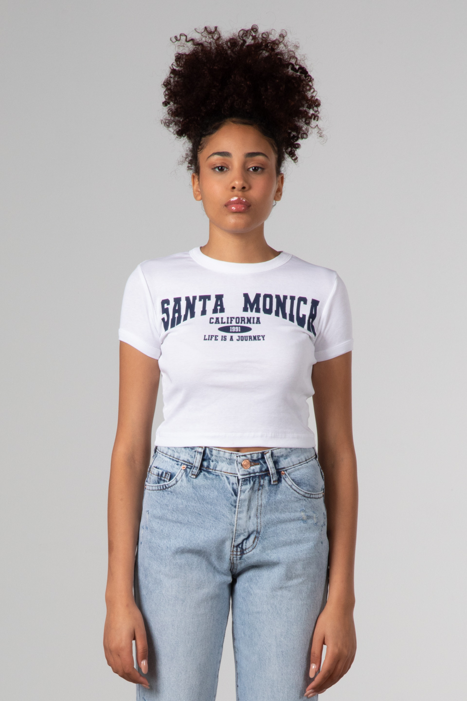 Santa monica baskılı crop-4102 Beyaz
