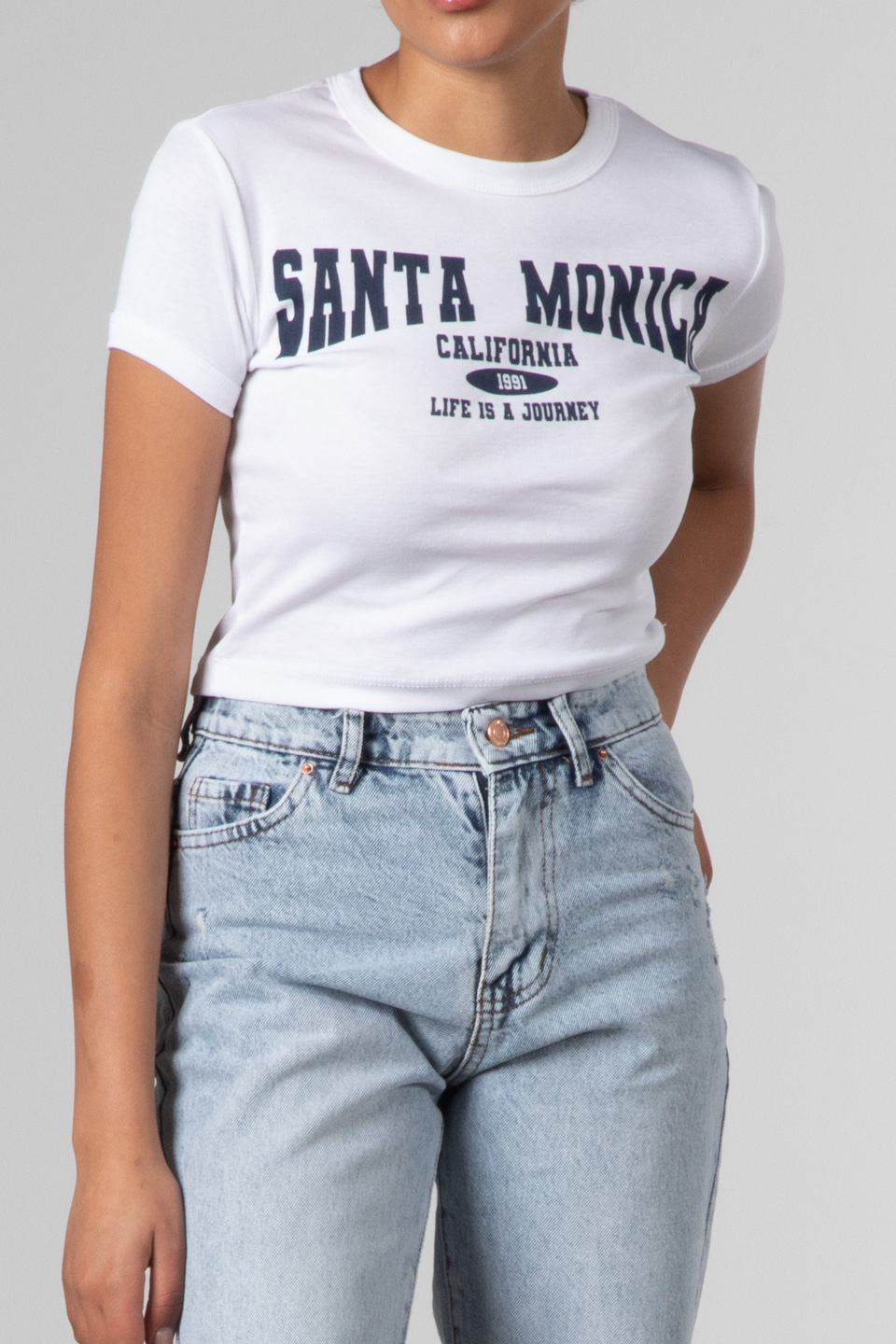 Santa monica baskılı crop-4102 Beyaz