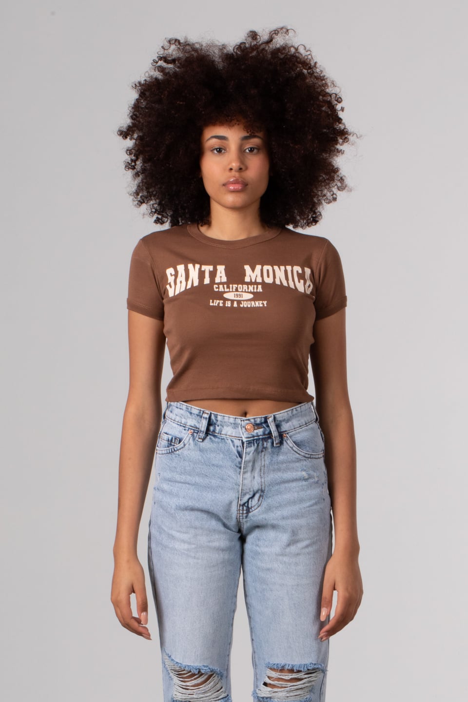 Santa monica baskılı crop-4102 Kahve