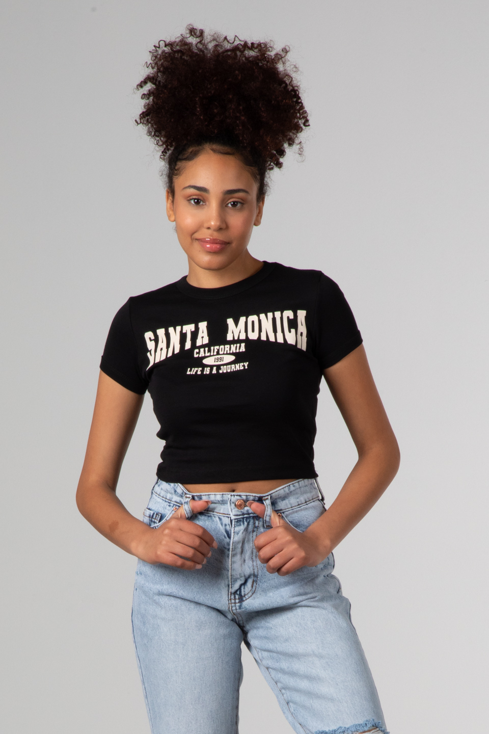 Santa monica baskılı crop-4102 Siyah