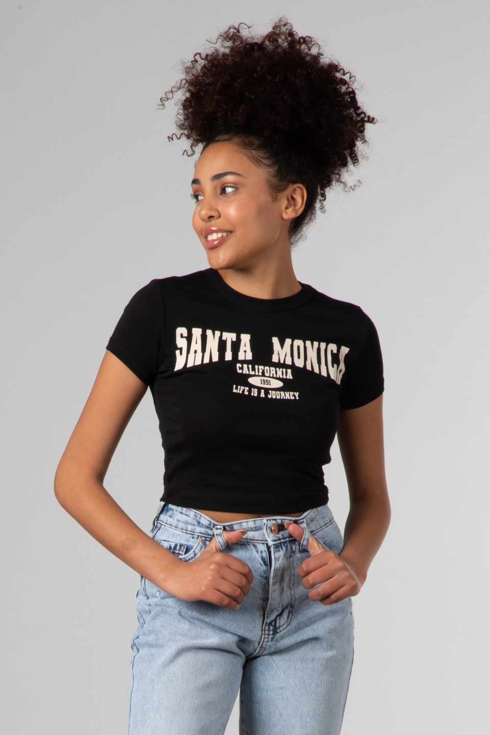 Santa monica baskılı crop-4102 Siyah