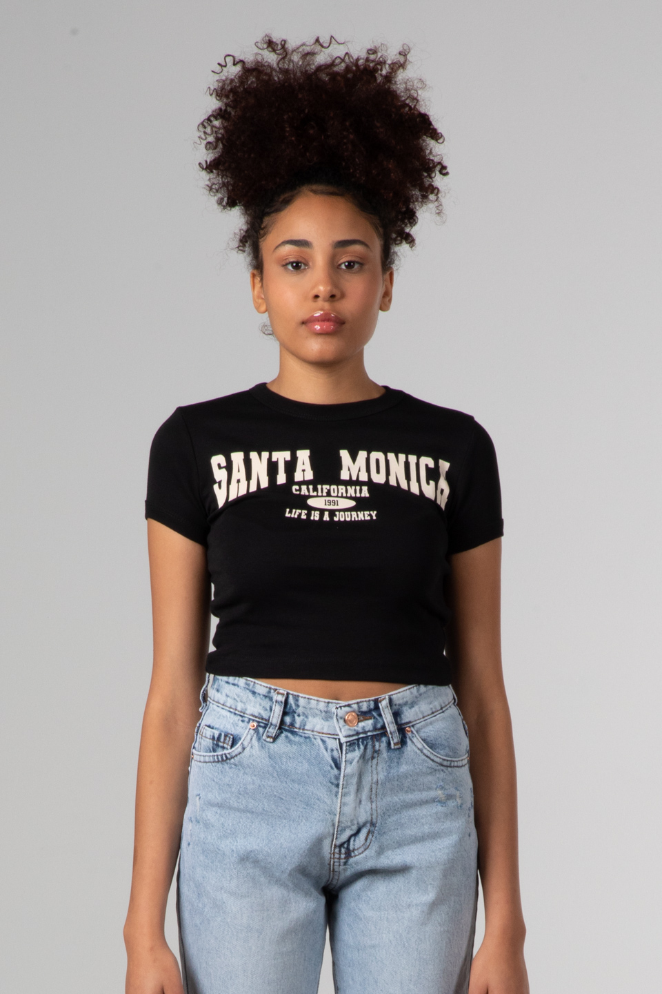 Santa monica baskılı crop-4102 Siyah