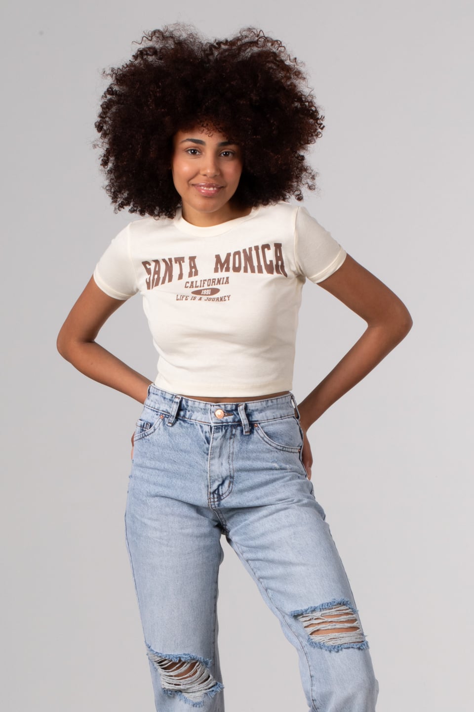 Santa monica baskılı crop-4102 Taş