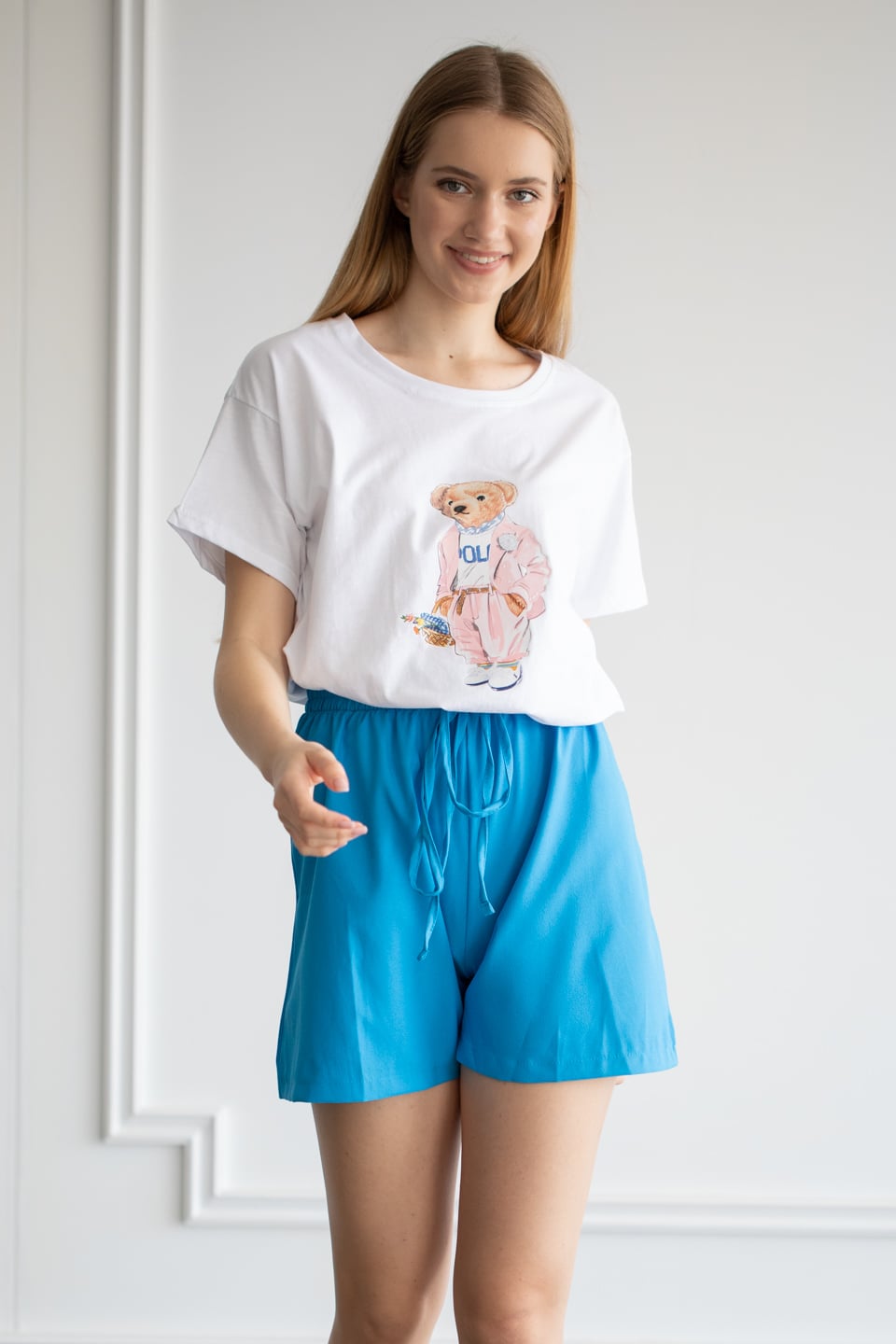 Sepetli Ayıcık Baskılı T-Shirt - Beyaz