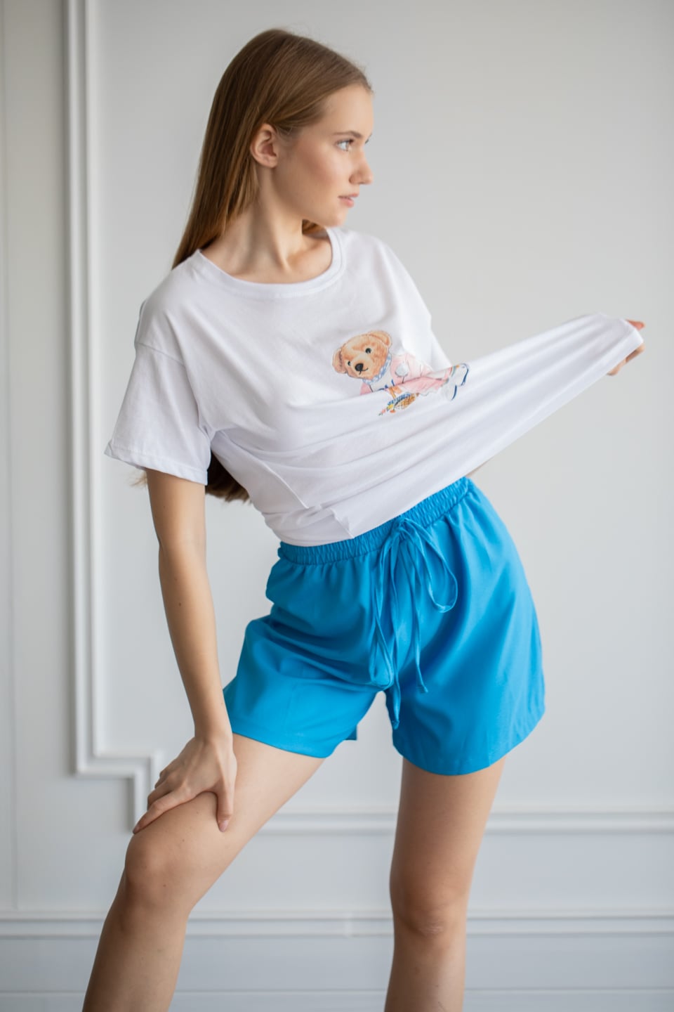 Sepetli Ayıcık Baskılı T-Shirt - Beyaz