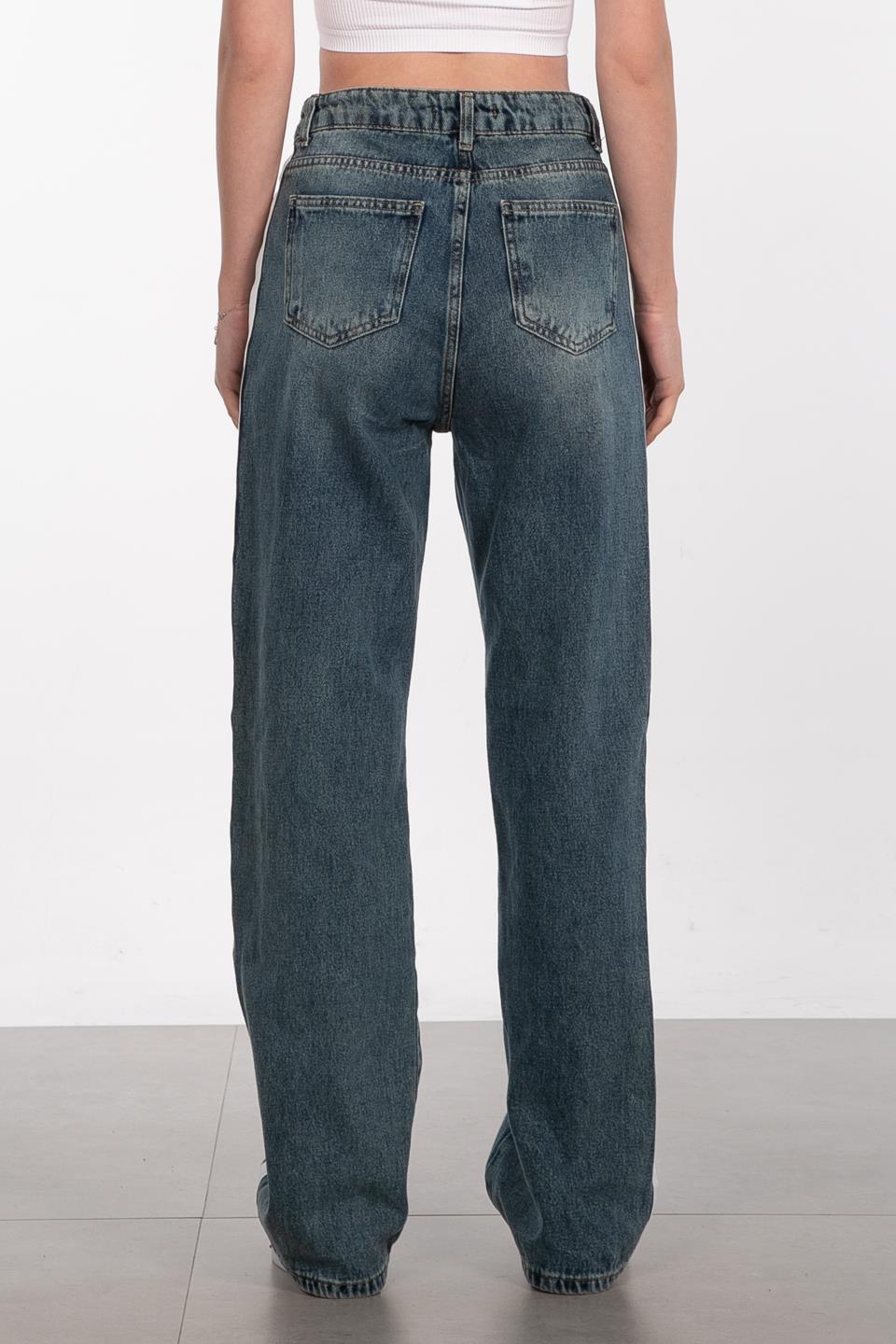 Şerit detaylı jean pantolon-2000 Mavi