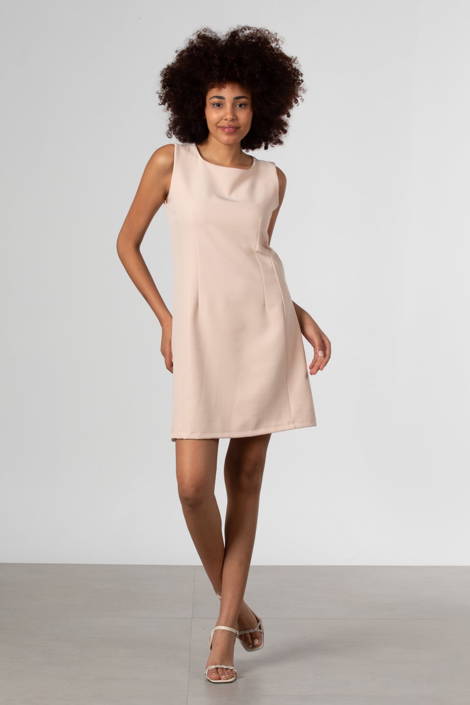 Sıfır kol mini elbise-23-069 Taş