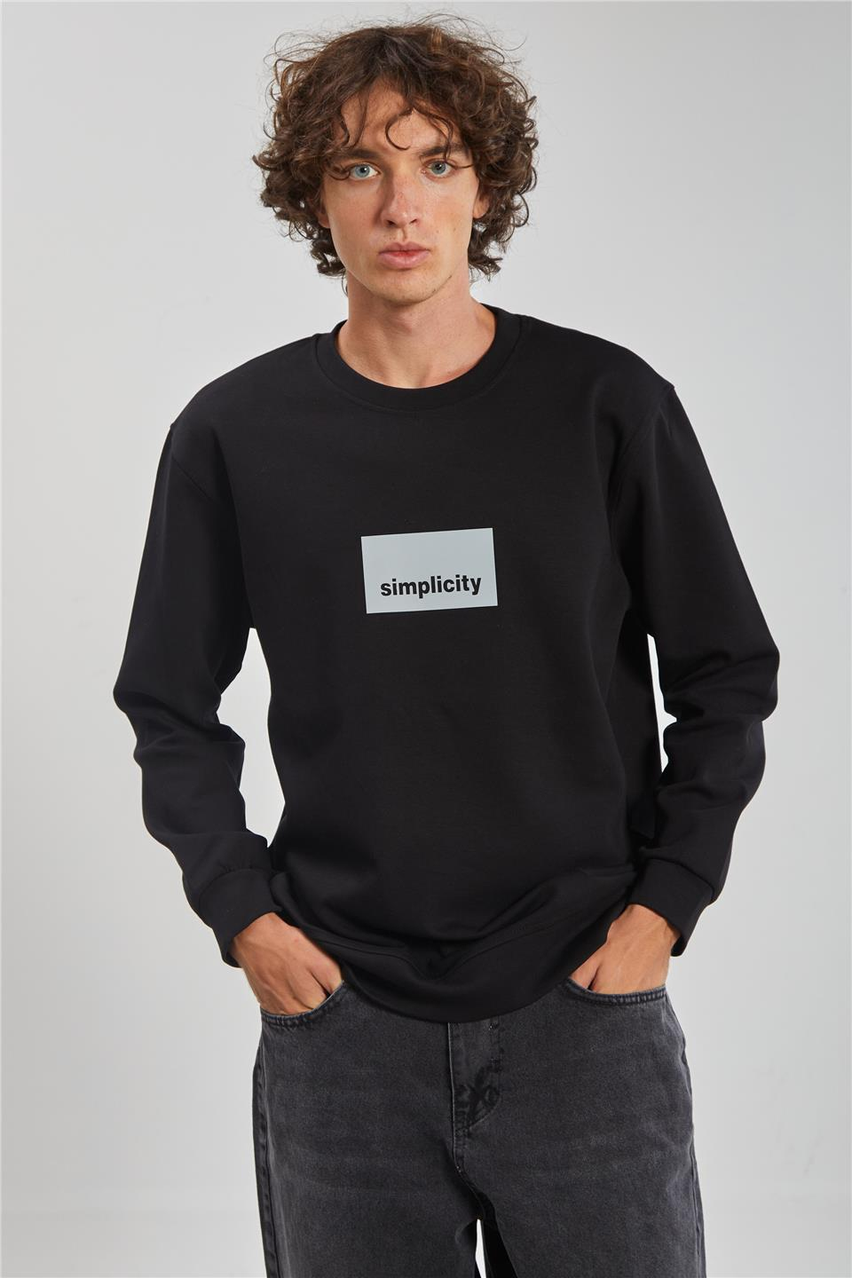 Simpilicity Baskılı Erkek Sweatshirt - Siyah